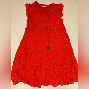 Indigo Rose Women’s Petite M Red Tiered Ruffle Dress Lined Sleeveless Boho Style